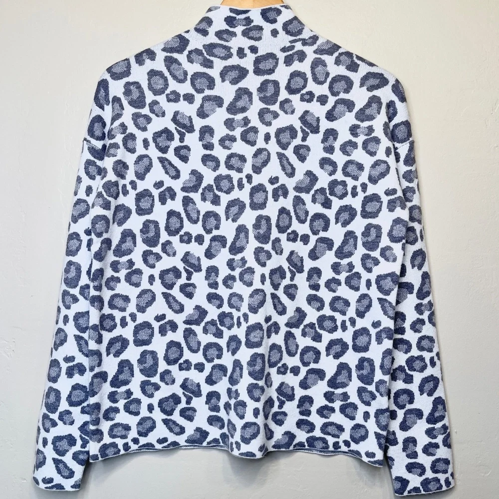 Tahari | Leopard Print Mock Neck Long Sleeve Boxy Cozy Soft Sweater - Picture 3 of 10